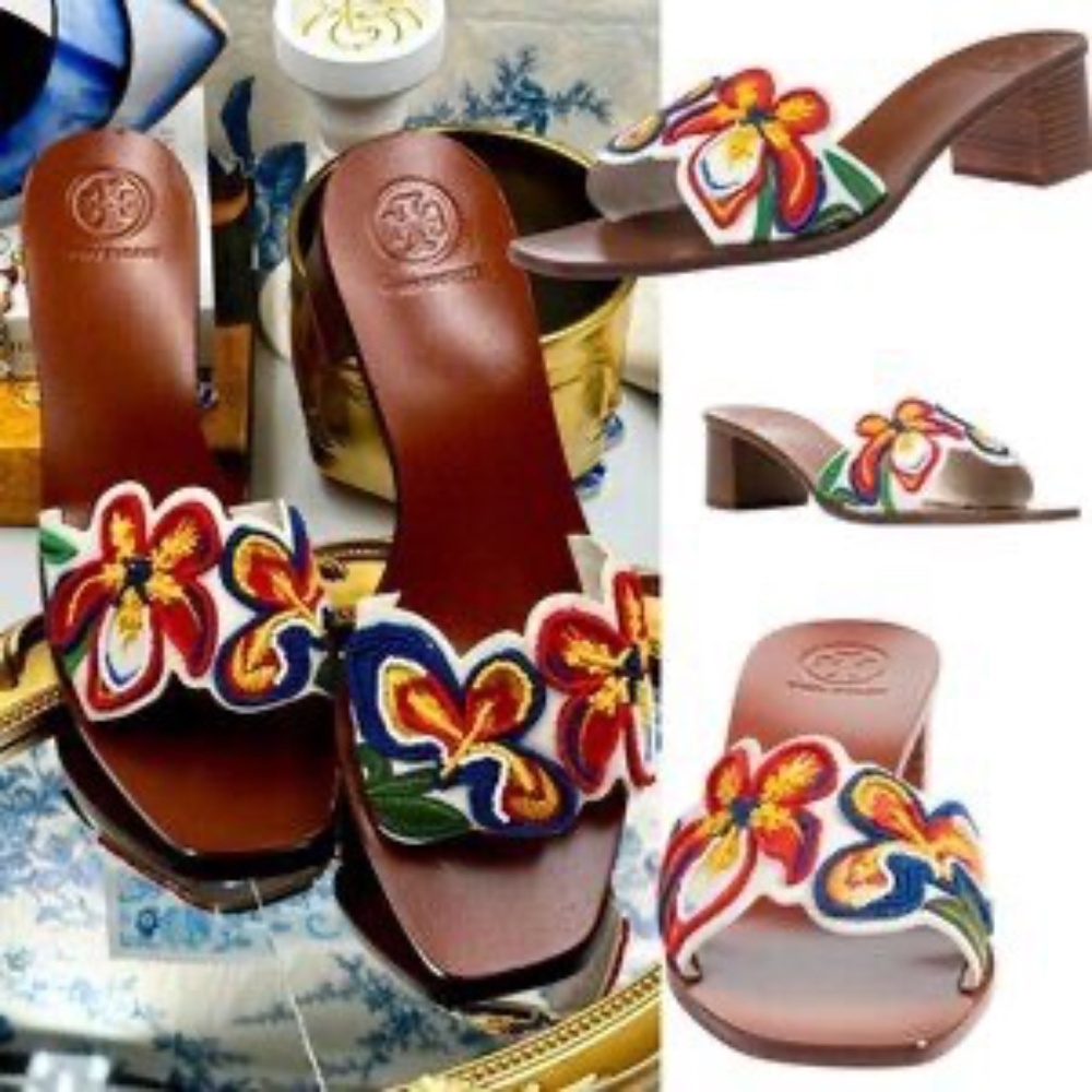 NWT Tory Burch Multicolor Beads Embroidered Leather Bianca Slides Sandals 10 - Picture 5 of 5